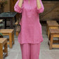 Women's Pink Cotton-Linen Co-ord Tunic & Trouser Set