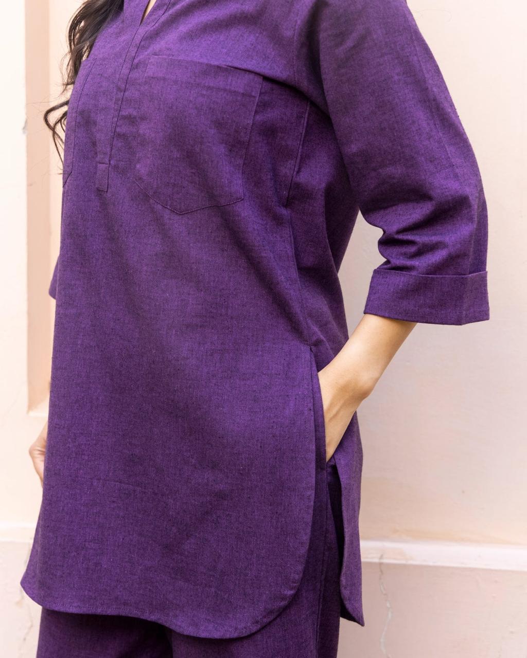 Deep Purple Casual Kurta Set with Pockets for Women