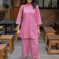 Women's Pink Cotton-Linen Co-ord Tunic & Trouser Set