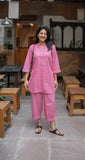 Women's Pink Cotton-Linen Co-ord Tunic & Trouser Set