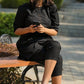 Women's Black Cotton-Linen Co-ord Tunic & Trouser Set