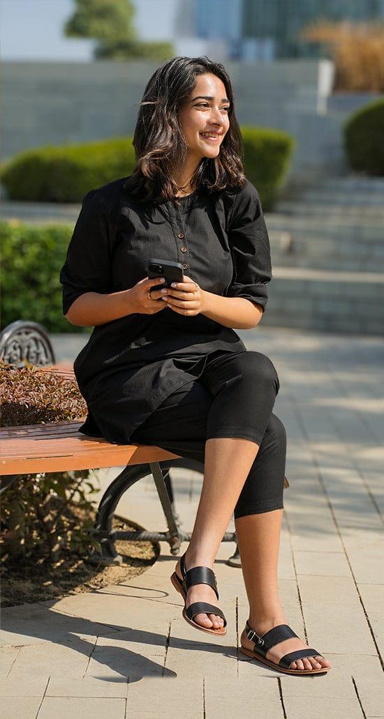 Women's Black Cotton-Linen Co-ord Tunic & Trouser Set