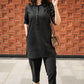 Women's Black Cotton-Linen Co-ord Tunic & Trouser Set