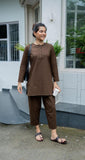 Women's Coffee Brown Cotton-Linen Co-ord Set