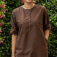 Women's Coffee Brown Cotton-Linen Co-ord Set