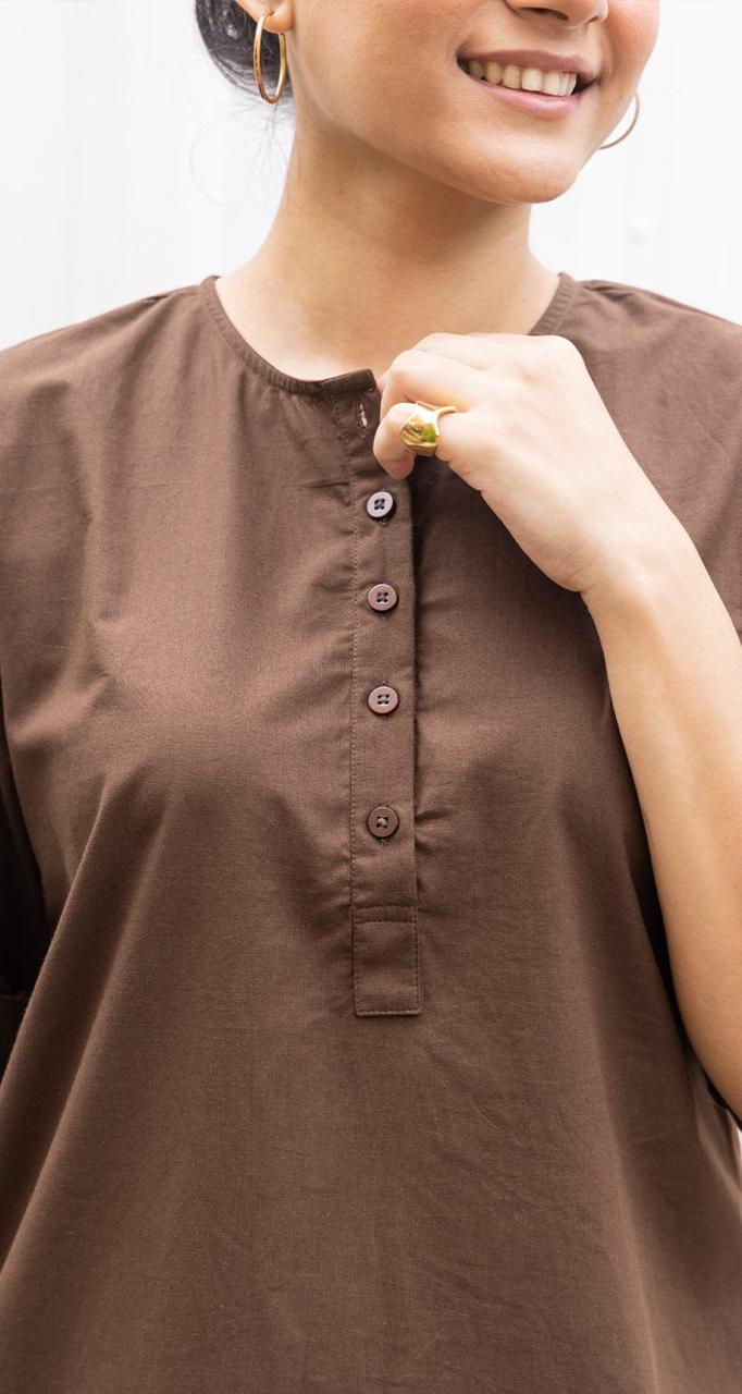 Women's Coffee Brown Cotton-Linen Co-ord Set