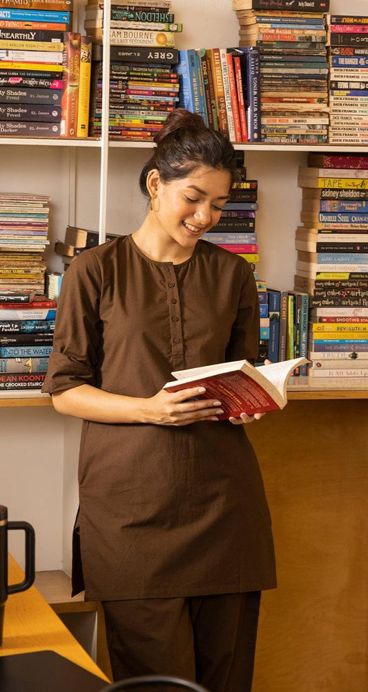 Women's Coffee Brown Cotton-Linen Co-ord Set