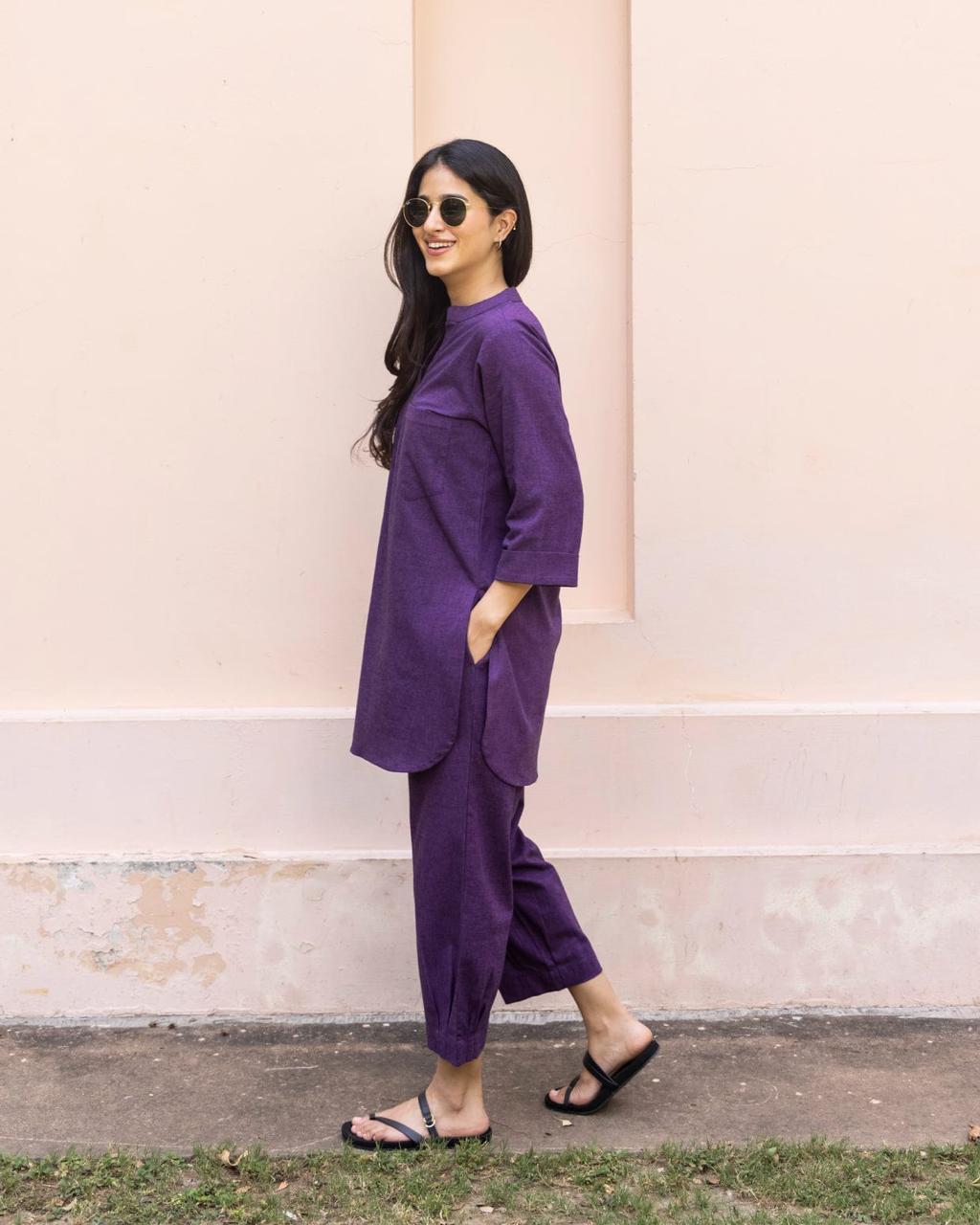 Deep Purple Casual Kurta Set with Pockets for Women