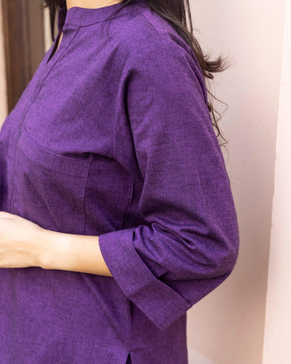 Deep Purple Casual Kurta Set with Pockets for Women