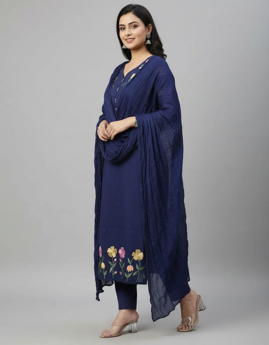 Women Navy Blue Kurta Pant Set – Elegant Ethnic Wear | Jaipur Rang