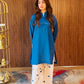 Women Teal Blue Heart Printed Kurta – Stylish Casual Wear | Jaipur Rang