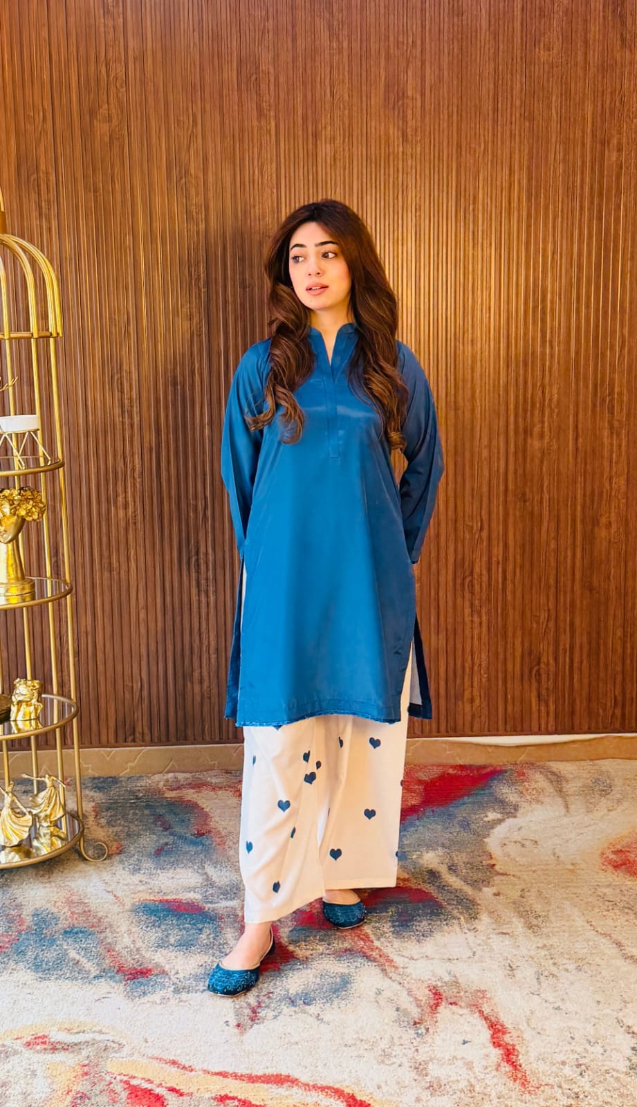 Women Teal Blue Heart Printed Kurta – Stylish Casual Wear | Jaipur Rang