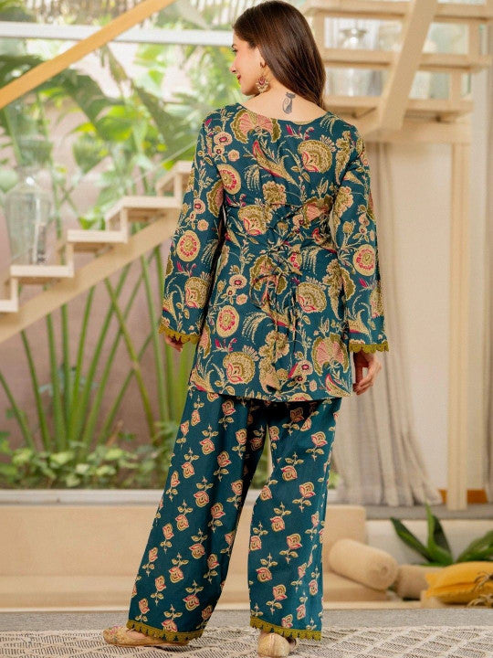 Women Flower Printed Regular Pure Cotton Kurta With Farshi Suit Set