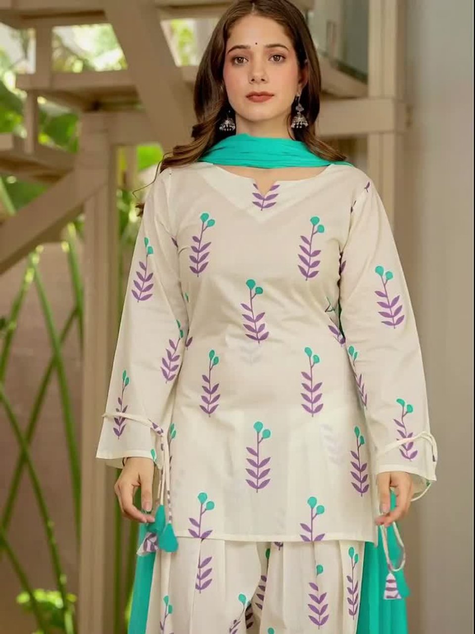 Ethnic Motifs Printed Regular Pure Cotton Kurti With Patiala & Duptta