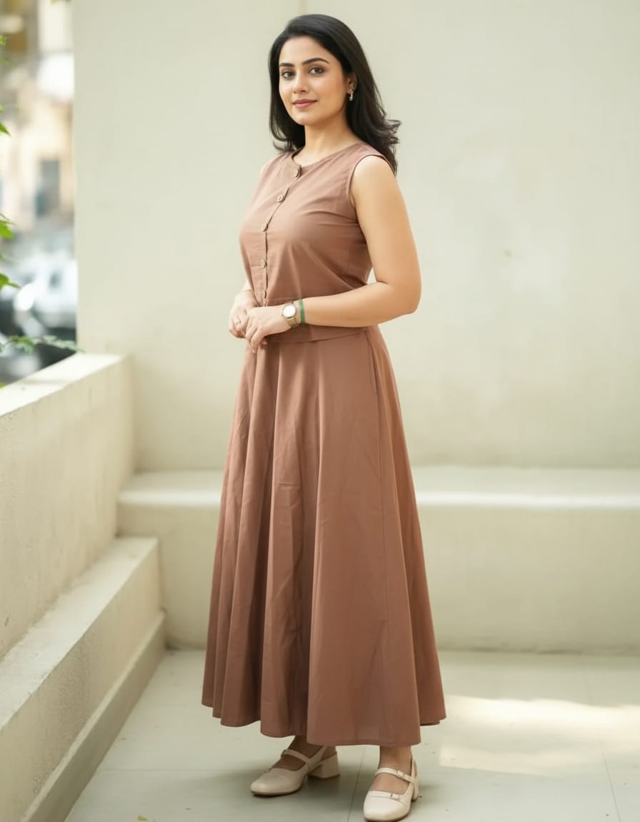 Premium Solid Sleeveless Long Gown Dress for Women