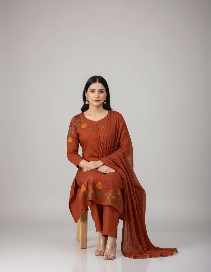 Women Rust Orange Kurta Pant Set – Elegant Printed Ethnic Wear | Jaipur Rang