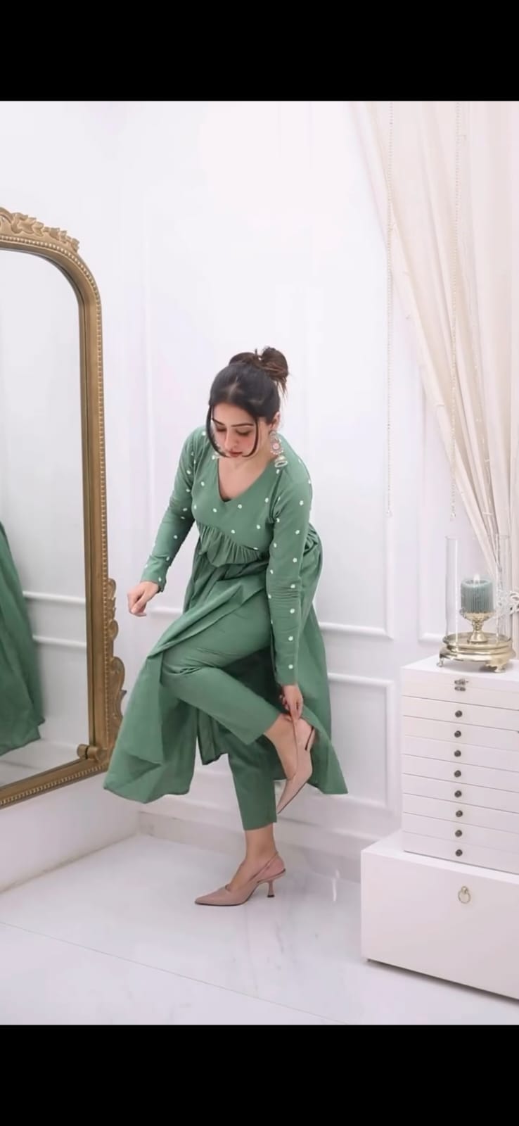 Women Green Anarkali Kurta Set – Elegant Flared Ethnic Wear | Jaipur Rang