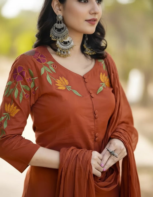 Women Rust Orange Kurta Pant Set – Elegant Printed Ethnic Wear | Jaipur Rang