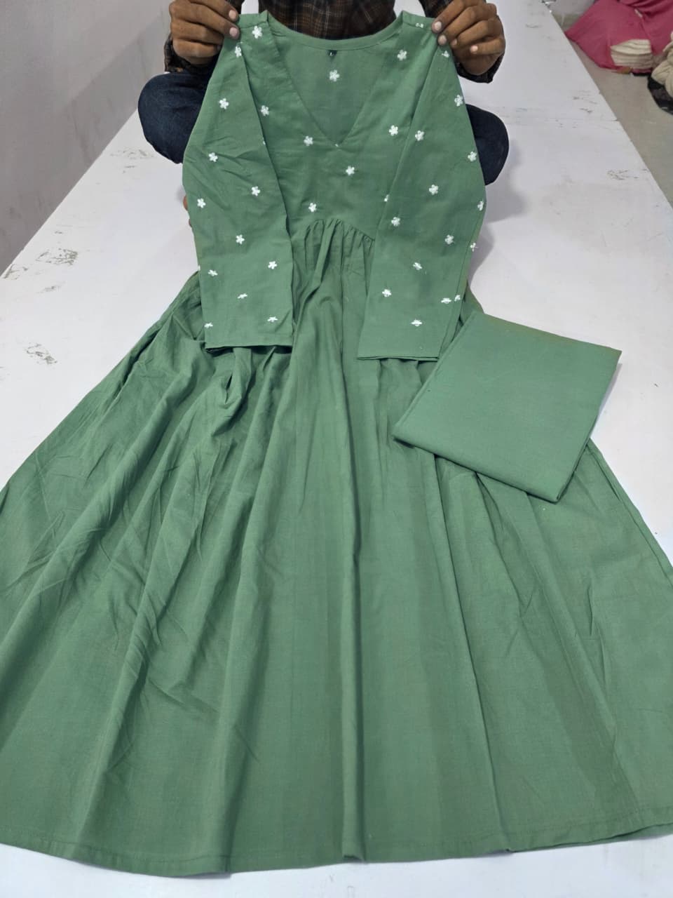Women Green Anarkali Kurta Set – Elegant Flared Ethnic Wear | Jaipur Rang