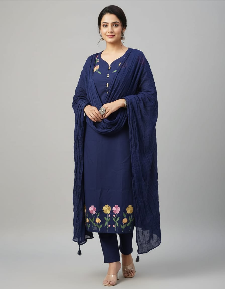 Women Navy Blue Kurta Pant Set – Elegant Ethnic Wear | Jaipur Rang
