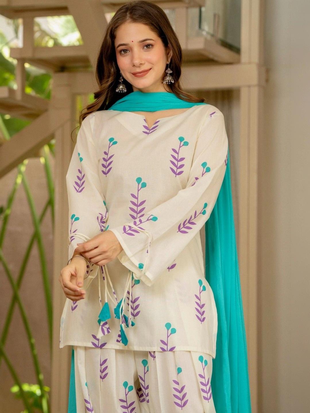 Ethnic Motifs Printed Regular Pure Cotton Kurti With Patiala & Duptta